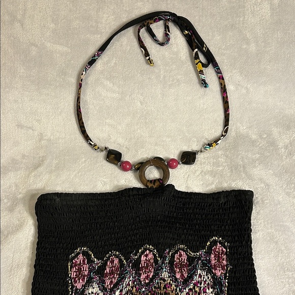 Magic Black and Pink Halter Dress with Vibrant Pattern - Picture 4 of 12